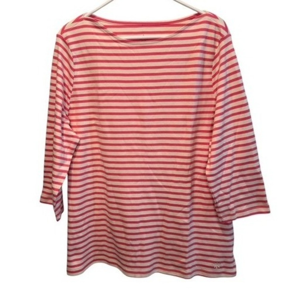 Isaac Mizrahi Womens Pink White Striped Boat Neck 3/4 Sleeve Knit Top XL NEW